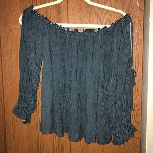 navy pinstripe off the shoulder american eagle top